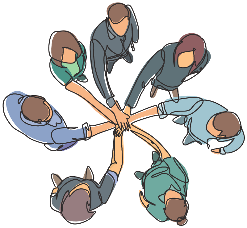 Team members joining hands
